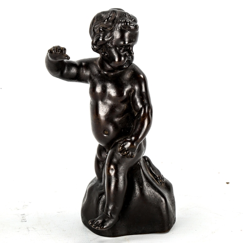 1145 - A 19th century patinated bronze sculpture of a Classical putti, unsigned, height 17cm