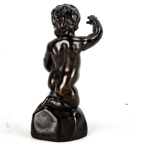 1145 - A 19th century patinated bronze sculpture of a Classical putti, unsigned, height 17cm