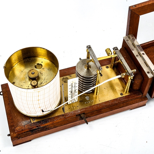 1158 - Casella mahogany-cased barograph with brass carrying handle, spare charts and ink, case length 29cm