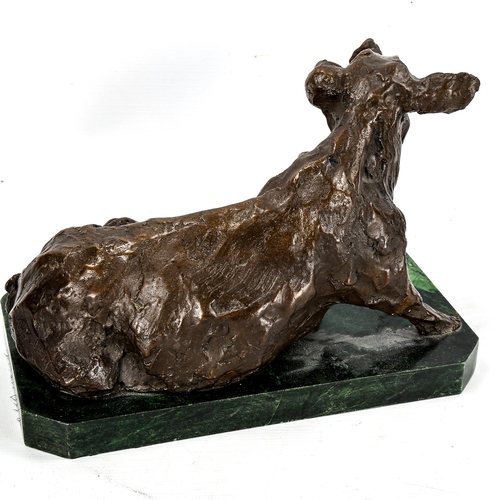 1160 - A patinated Studio bronze sculpture of a pig, indistinctly signed, on green marble base, length 34cm