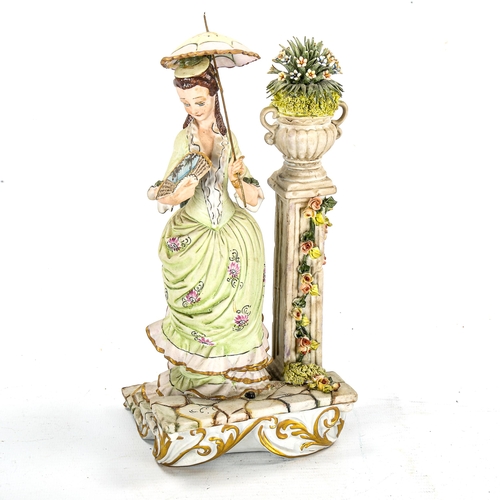 1164 - Capodimonte porcelain figure of a lady with a parasol, height 24cm