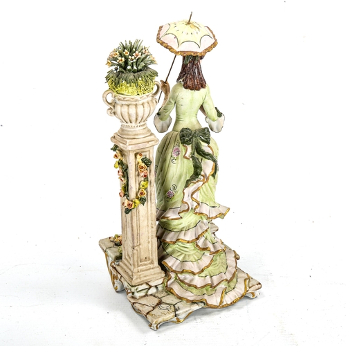 1164 - Capodimonte porcelain figure of a lady with a parasol, height 24cm