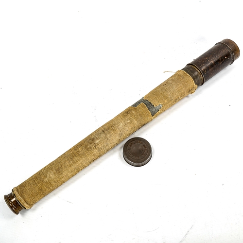 1171 - An early 20th century brass and fabric single-draw telescope, length closed 61cm