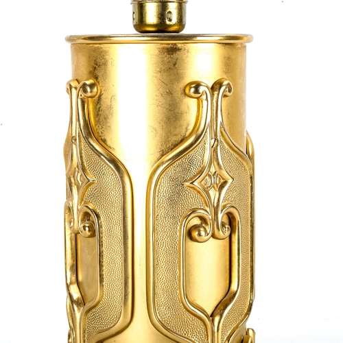 1173 - A mid-century Brutalist gilt-metal lamp base, overall height 60cm