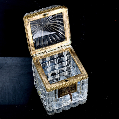 1189 - A Victorian cut-glass and gilt-metal square tea caddy, height 12cm, width 7.5cm