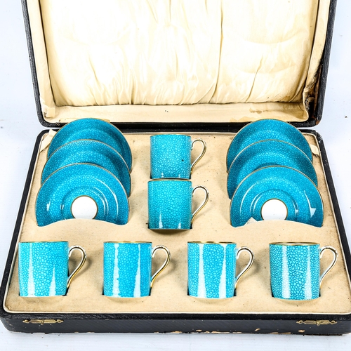 1194 - An Art Deco Grosvenor China turquoise ground coffee service for 6 people, in fitted case