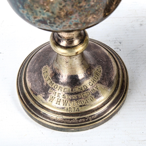 1213 - A large Victorian electroplate lidded flagon, height 30cm, and a Victorian plated goblet (2)