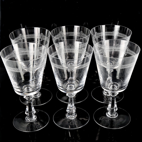 1224 - VAL ST LAMBERT - a set of 6 wine glasses with funnel-shaped bowls, height 16.5cm, rim diameter 9cm