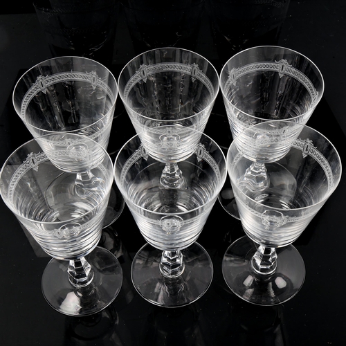 1224 - VAL ST LAMBERT - a set of 6 wine glasses with funnel-shaped bowls, height 16.5cm, rim diameter 9cm