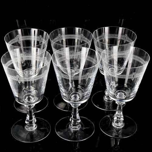 1225 - VAL ST LAMBERT - a set of 6 wine glasses with funnel-shaped bowls, height 16.5cm, rim diameter 9cm