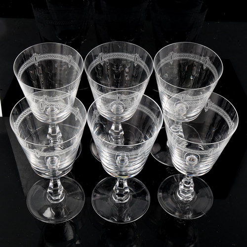 1225 - VAL ST LAMBERT - a set of 6 wine glasses with funnel-shaped bowls, height 16.5cm, rim diameter 9cm