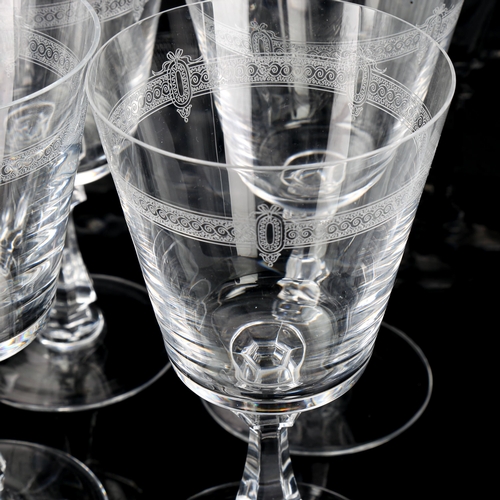 1225 - VAL ST LAMBERT - a set of 6 wine glasses with funnel-shaped bowls, height 16.5cm, rim diameter 9cm