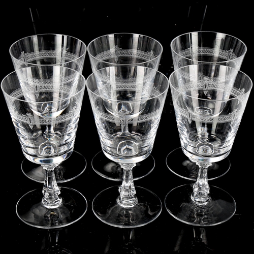 1226 - VAL ST LAMBERT - a set of 6 small wine glasses with funnel-shaped bowls, height 13cm, rim diameter 7... 