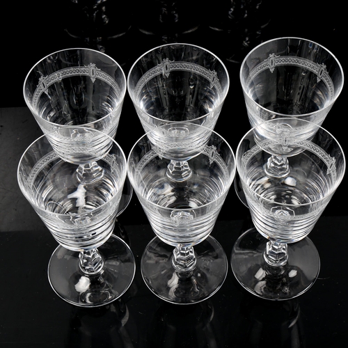 1226 - VAL ST LAMBERT - a set of 6 small wine glasses with funnel-shaped bowls, height 13cm, rim diameter 7... 