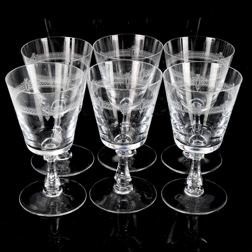 1227 - VAL ST LAMBERT - a set of 6 small wine glasses with funnel-shaped bowls, height 13cm, rim diameter 7... 