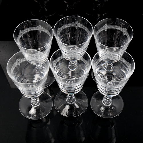 1227 - VAL ST LAMBERT - a set of 6 small wine glasses with funnel-shaped bowls, height 13cm, rim diameter 7... 