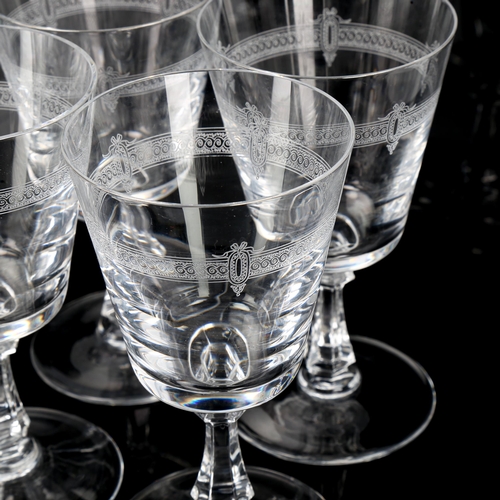 1227 - VAL ST LAMBERT - a set of 6 small wine glasses with funnel-shaped bowls, height 13cm, rim diameter 7... 