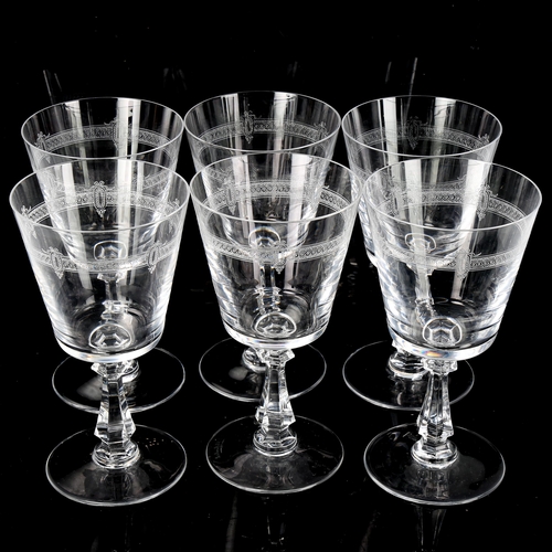 1228 - VAL ST LAMBERT - a set of 6 medium-size wine glasses with funnel-shaped bowls, height 14cm, rim diam... 