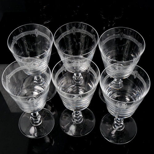 1228 - VAL ST LAMBERT - a set of 6 medium-size wine glasses with funnel-shaped bowls, height 14cm, rim diam... 