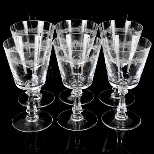 1229 - VAL ST LAMBERT - a set of 6 medium-size wine glasses with funnel-shaped bowls, height 14cm, rim diam... 