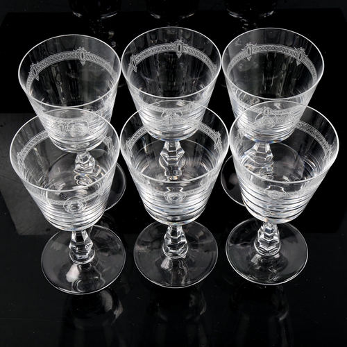 1229 - VAL ST LAMBERT - a set of 6 medium-size wine glasses with funnel-shaped bowls, height 14cm, rim diam... 