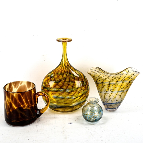 1231 - 4 pieces of mid-20th century Studio glass, including a tall narrow-necked vase, height 22cm