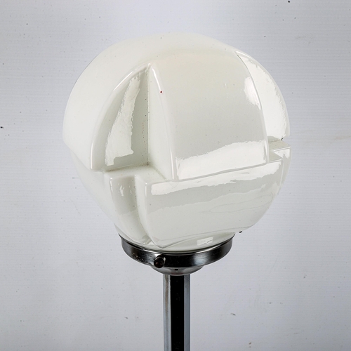 1249 - An Art Deco chrome plate and perspex table lamp, with white glass shade, height 57cm