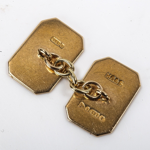 171 - A pair of Art Deco 9ct gold cufflinks, canted rectangular form with engine turned decoration, maker'... 