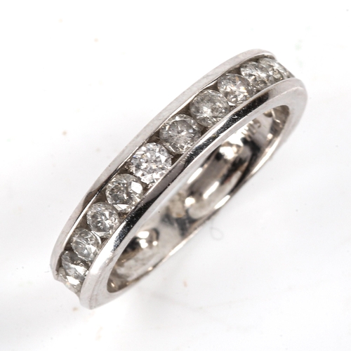 172 - A modern 9ct white gold diamond half eternity ring set with modern round brilliant-cut diamonds, tot... 