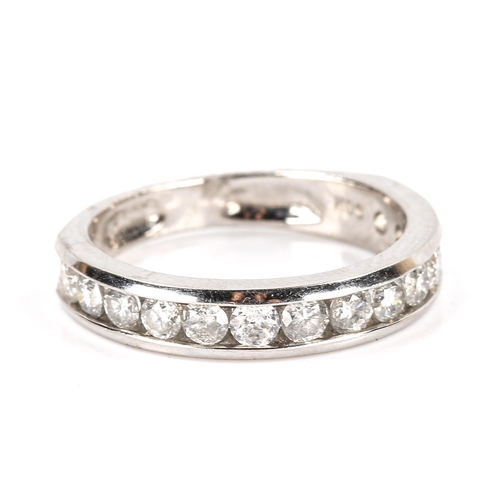 172 - A modern 9ct white gold diamond half eternity ring set with modern round brilliant-cut diamonds, tot... 