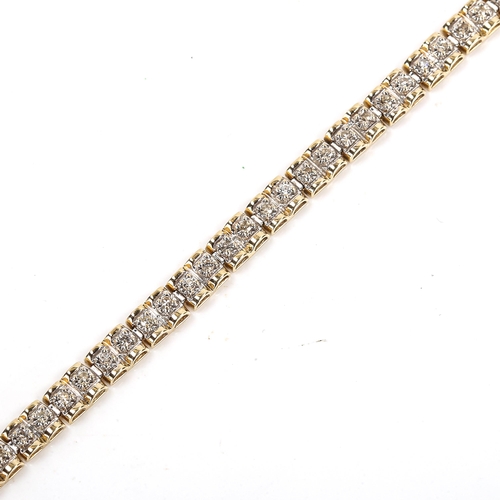 176 - A modern 9ct gold diamond tennis line bracelet, set with single-cut diamonds, total diamond content ... 