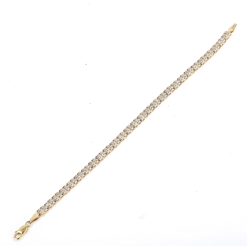 176 - A modern 9ct gold diamond tennis line bracelet, set with single-cut diamonds, total diamond content ... 