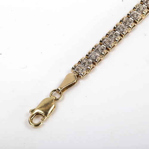 176 - A modern 9ct gold diamond tennis line bracelet, set with single-cut diamonds, total diamond content ... 