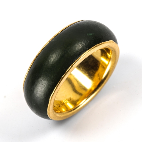 177 - PETER VANG - a Vintage Danish designer 22ct gold jade band ring, band width 8.4mm, size O, 6.9g