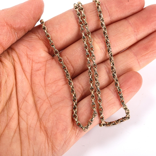 185 - An Antique unmarked gold fancy link long guard chain, with 9ct dog clip, chain length 88cm, 13.2g