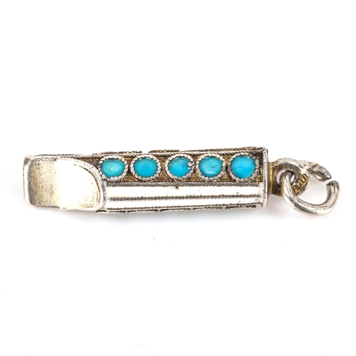 190 - A miniature Russian silver and champleve enamel whistle fob, indistinct marks on bale, length 2.5cm