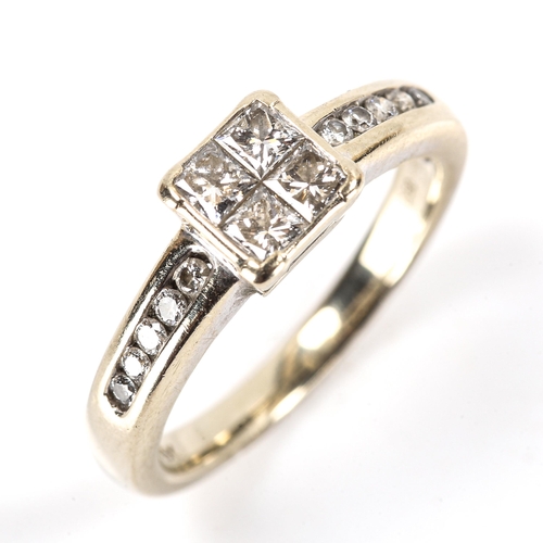 196 - A modern 18ct gold diamond ring set with Princess and round brilliant-cut diamonds, total diamond co... 