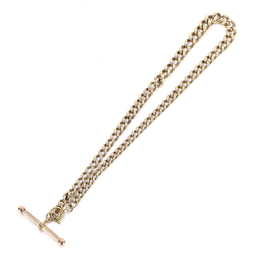 201 - An Antique gold plated curb link Albert chain necklace, with T-bar, chain length 34cm, 26.7g