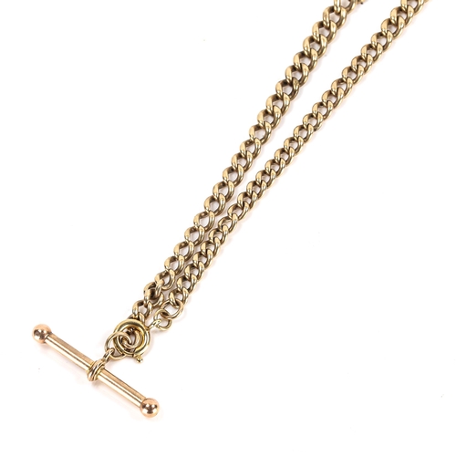 201 - An Antique gold plated curb link Albert chain necklace, with T-bar, chain length 34cm, 26.7g