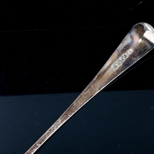 203 - A George III silver Old English pattern soup ladle, bright-cut engraved decoration by Solomon Hougha... 