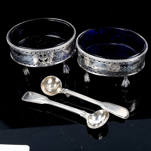 207 - A pair of George III silver salt cellars, oval form with bright-cut engraved floral swag decoration,... 