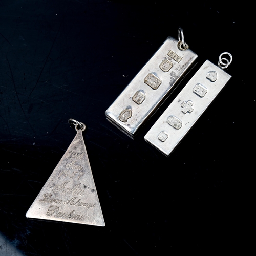 210 - 3 silver ingot pendants, including Jubilee example, largest height excluding bale 44.8mm, 54.6g tota... 