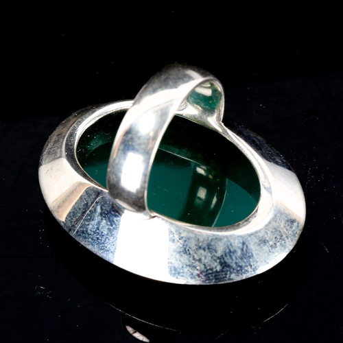 220 - A large modern silver green agate dress ring, setting height 37.4mm, size I/J, 22.3g