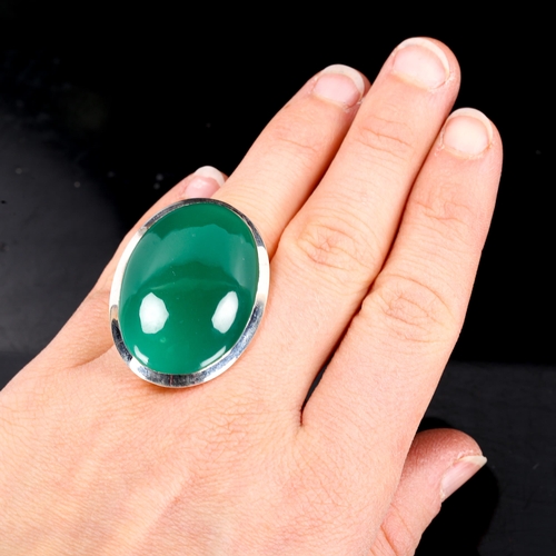 220 - A large modern silver green agate dress ring, setting height 37.4mm, size I/J, 22.3g