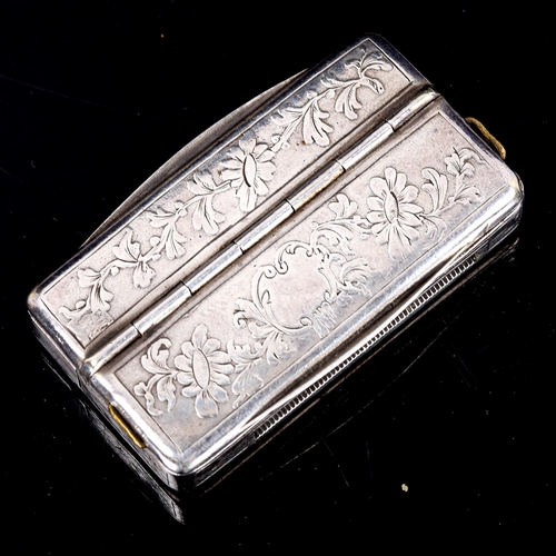 224 - A 19th century Continental unmarked silver Go To Bed box, with Vesta and candle taper compartments, ... 