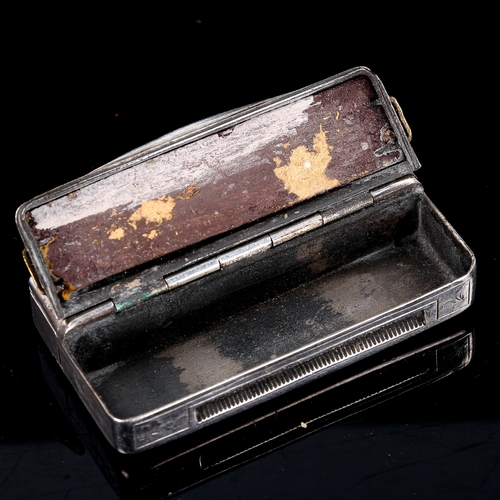 224 - A 19th century Continental unmarked silver Go To Bed box, with Vesta and candle taper compartments, ... 