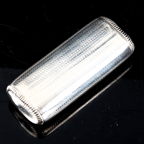 229 - A William IV silver snuffbox, rounded rectangular form with engine turned decoration, invisible hing... 