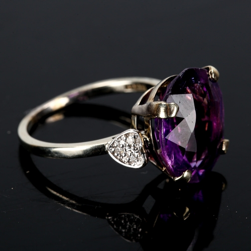 240 - A Vintage 18ct white gold amethyst dress ring, set with oval mixed-cut amethyst and single-cut diamo... 