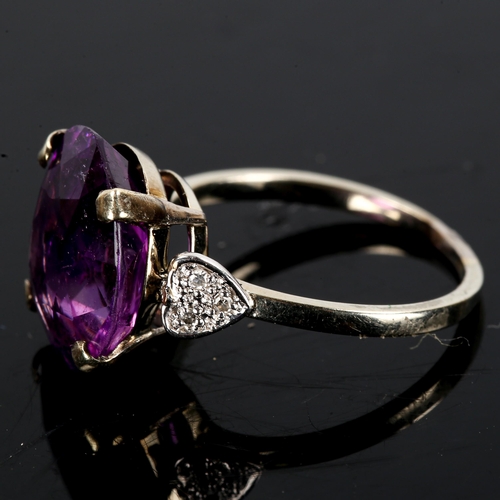 240 - A Vintage 18ct white gold amethyst dress ring, set with oval mixed-cut amethyst and single-cut diamo... 