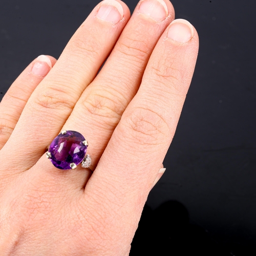 240 - A Vintage 18ct white gold amethyst dress ring, set with oval mixed-cut amethyst and single-cut diamo... 